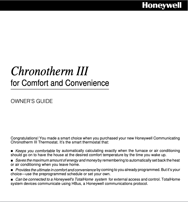 First page image of the manual for Chronotherm III T8631A