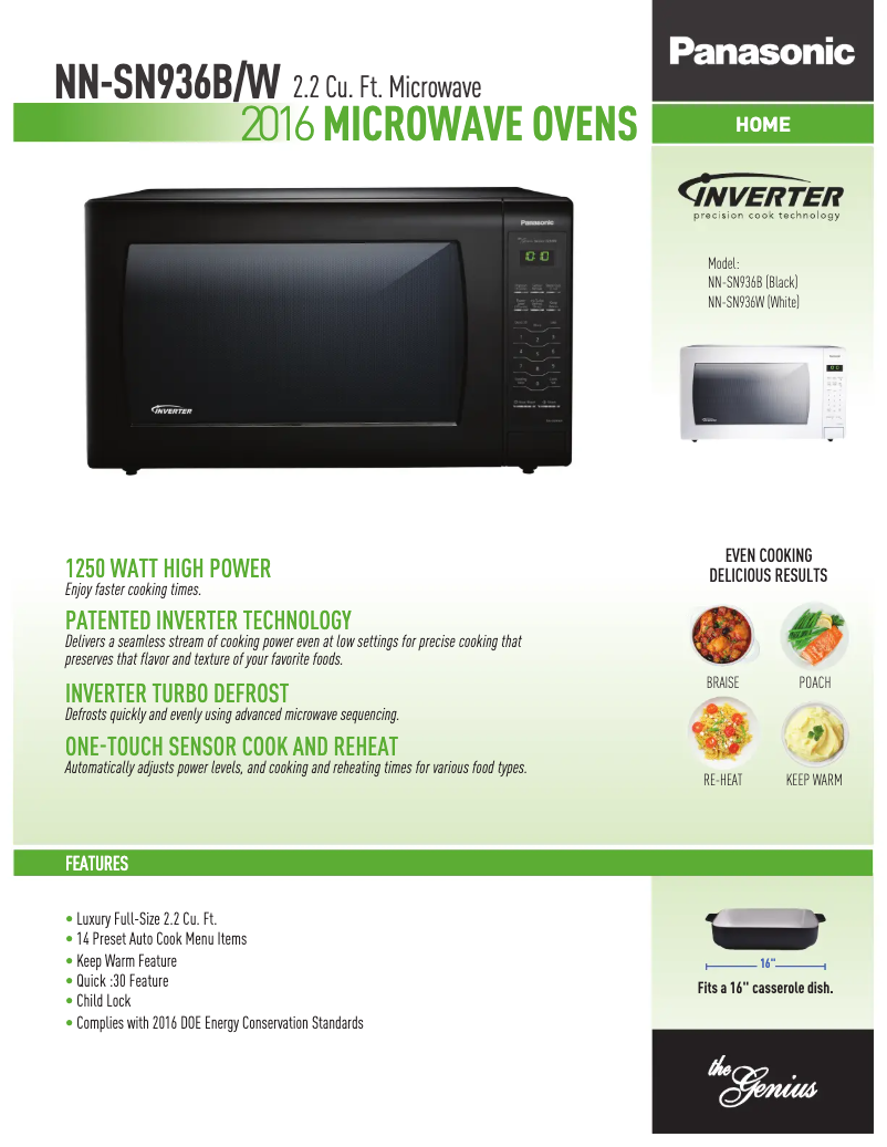 Page 1 of the manual Technical Sheet Panasonic NN-SN936W