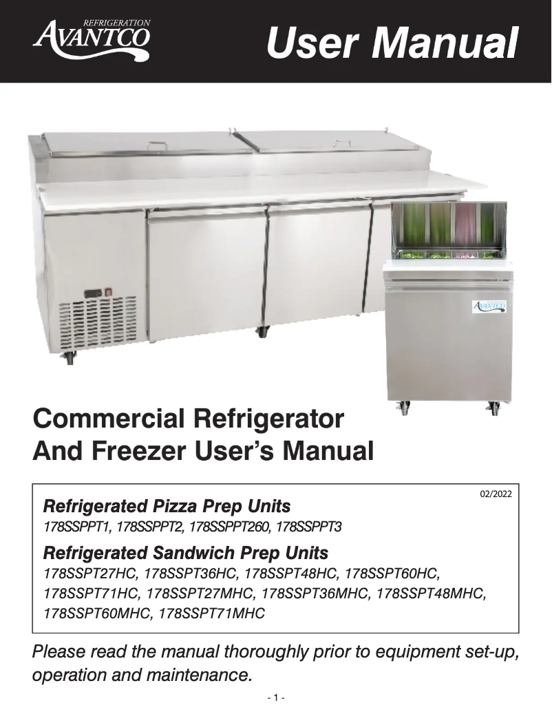 Page 1 of the manual User Manual Avantco SS-PT-27M-HC