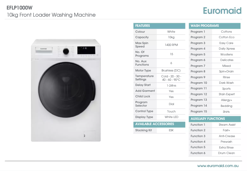 Page 1 of the manual Technical Sheet Euromaid EFLP1000W