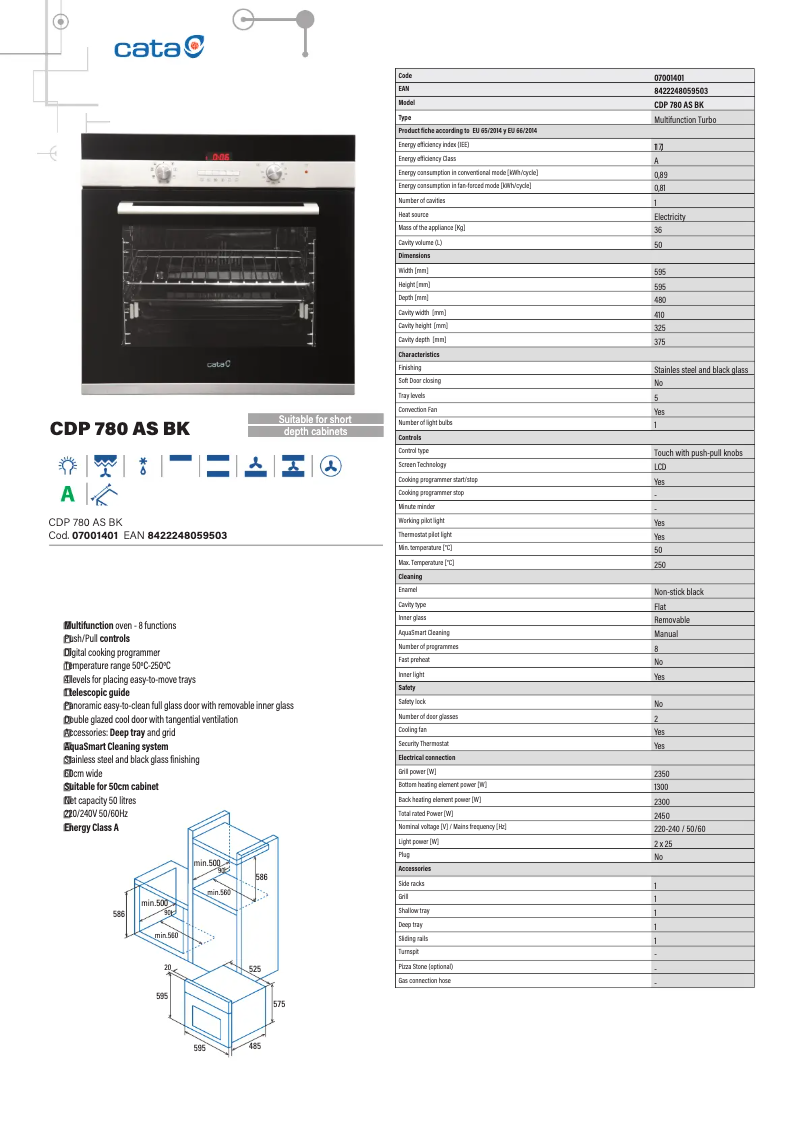 Page 1 of the manual Technical Sheet CATA CDP 780 AS BK