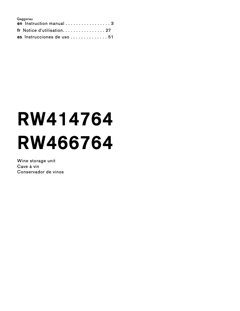 Page 1 of the manual User Manual Gaggenau RW466764
