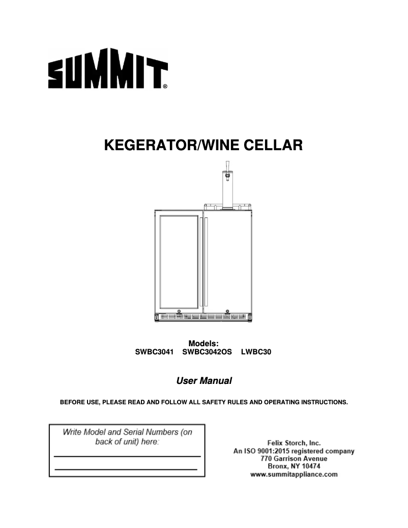 Page 1 of the manual User Manual Summit SWBC3041
