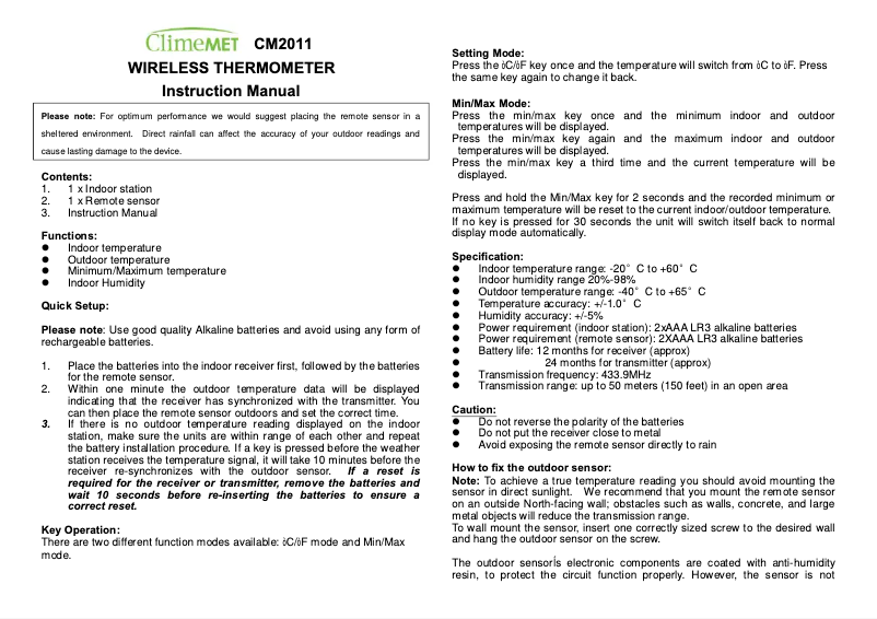 Page 1 of the manual User Manual ClimeMET CM2011