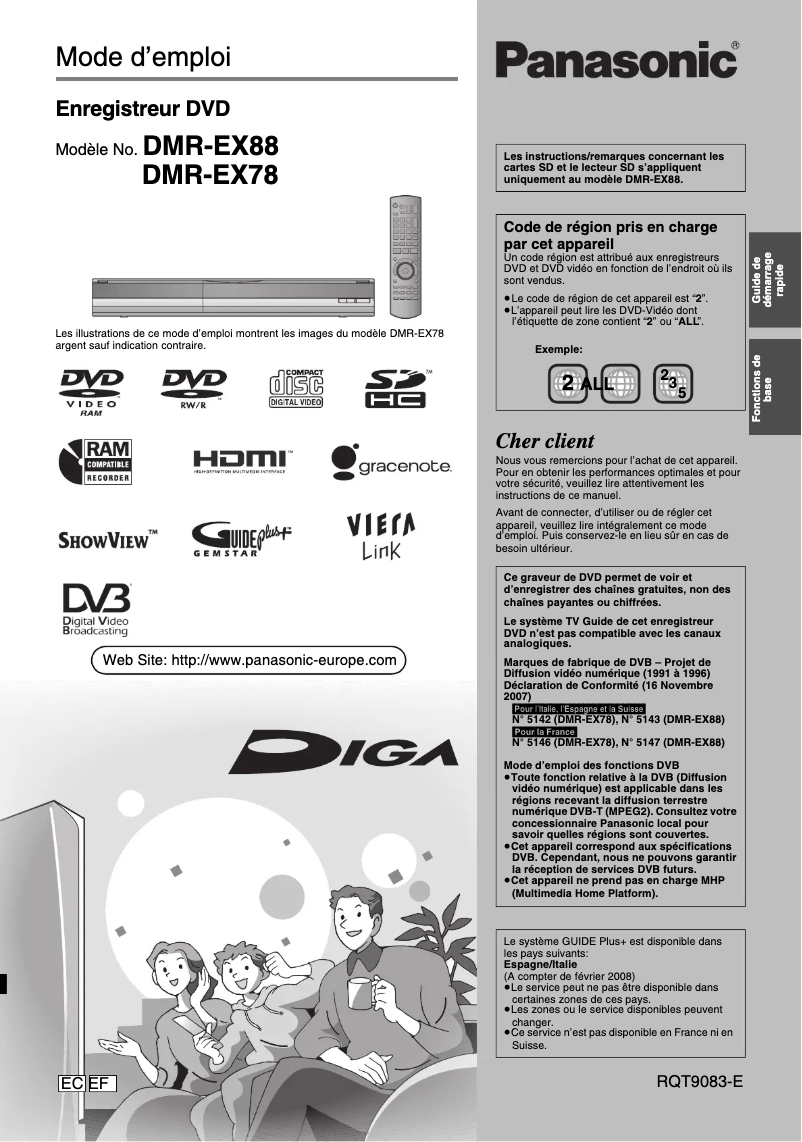First page image of the manual for DMR-EX88
