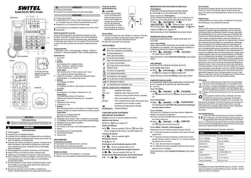 Page 1 of the manual User Manual Switel DC 60012 Combo