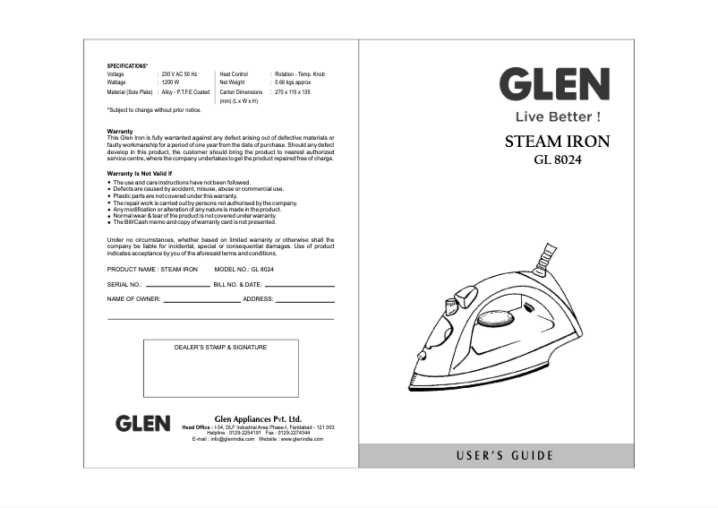 Page 1 of the manual User Manual Glen GL 8024