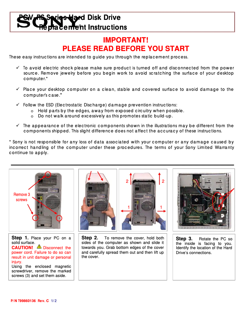 First page image of the manual for Vaio PCV-RS20MV