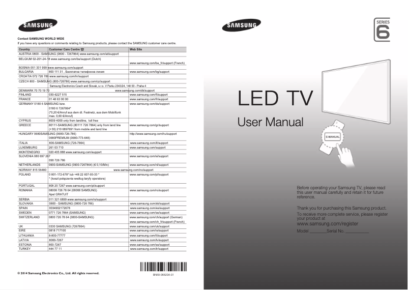 Page 1 of the manual Installation Guide Samsung UE48H6800AW