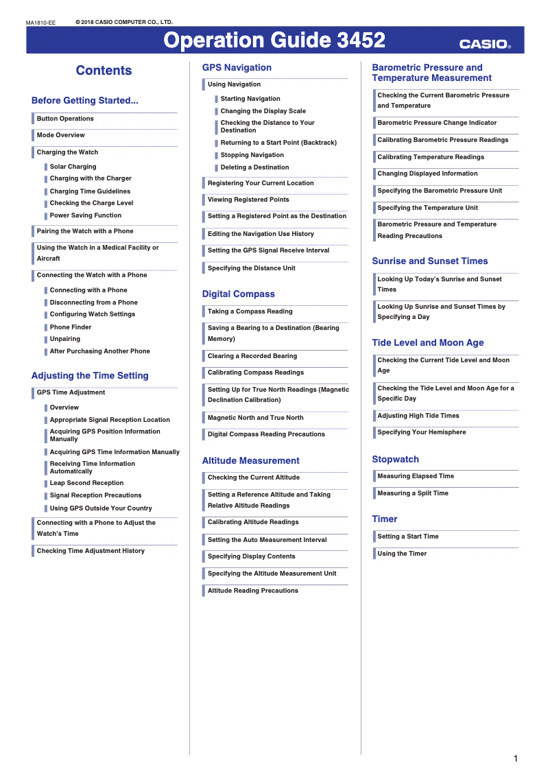 First page image of the manual for G-Shock GPR-B1000-1ER