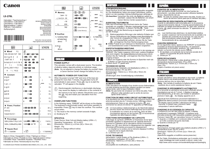 Page 1 of the manual User Manual Canon LS-270L