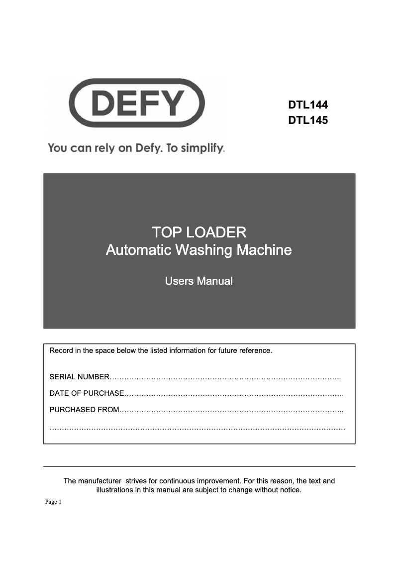 Page 1 of the manual User Manual Defy DTL 145