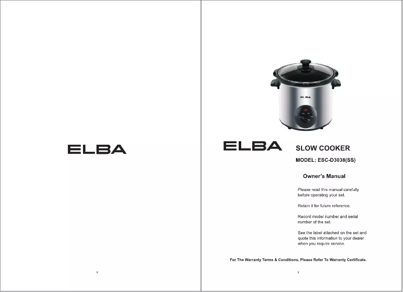 Page 1 of the manual User Manual Elba ESC-D3038(SS)