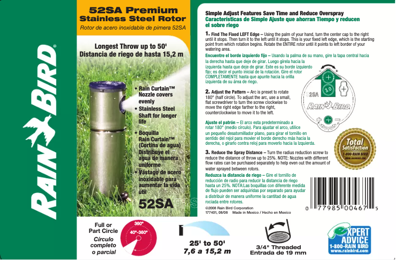 Page 1 of the manual User Manual Rain Bird 52SA Premium