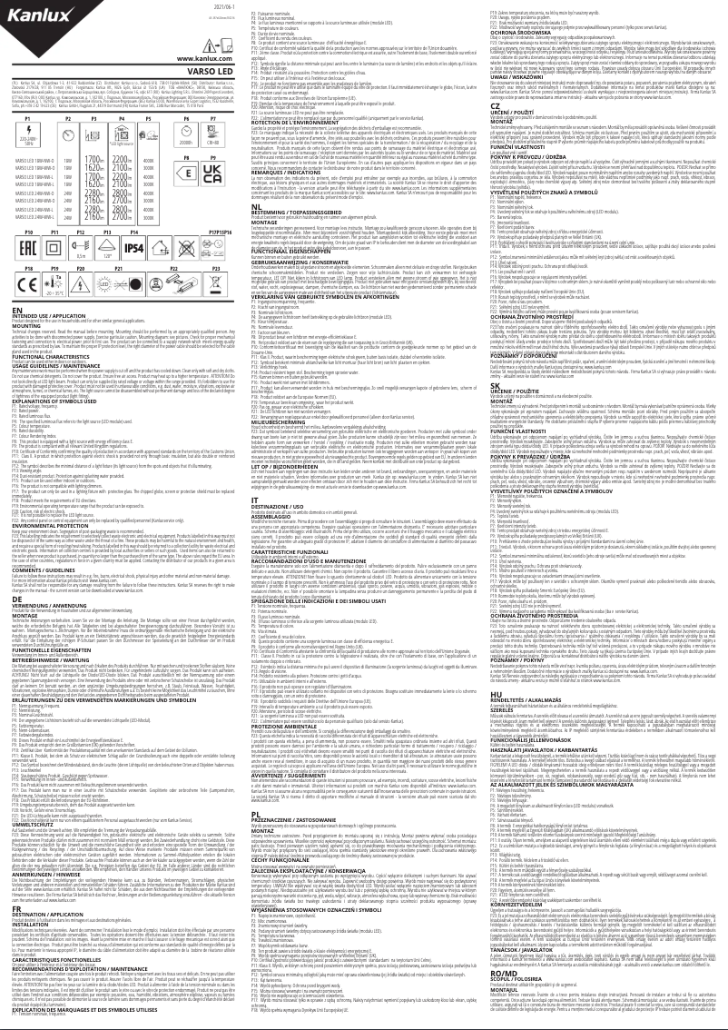 First page image of the manual for VARSO LED 18W-NW-O