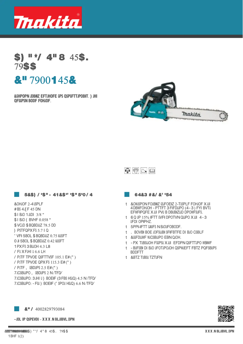 Page 1 of the manual Technical Sheet Makita EA7900P45E
