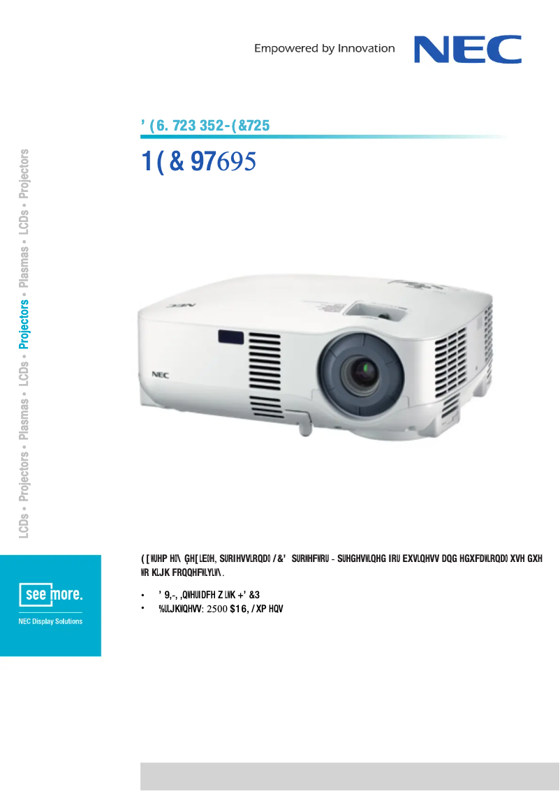 Page 1 of the manual Technical Sheet NEC VT695