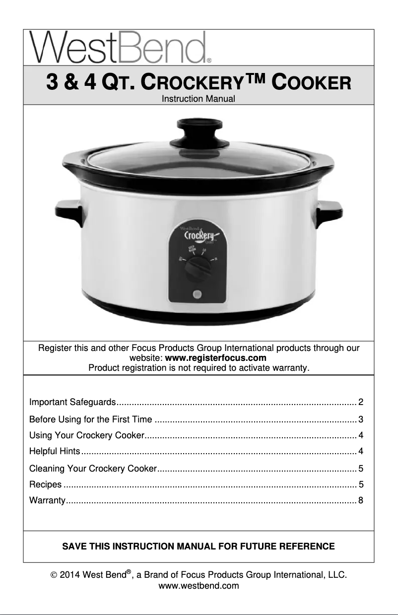 Page 1 de la notice Manuel utilisateur WestBend 84293