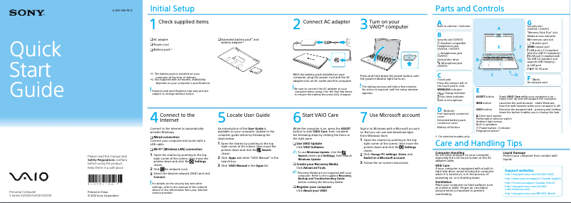 First page image of the manual for Vaio SVS13125CDR