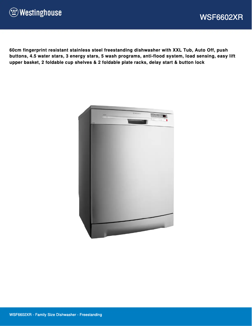 Page 1 de la notice Fiche technique Westinghouse WSF6602XR