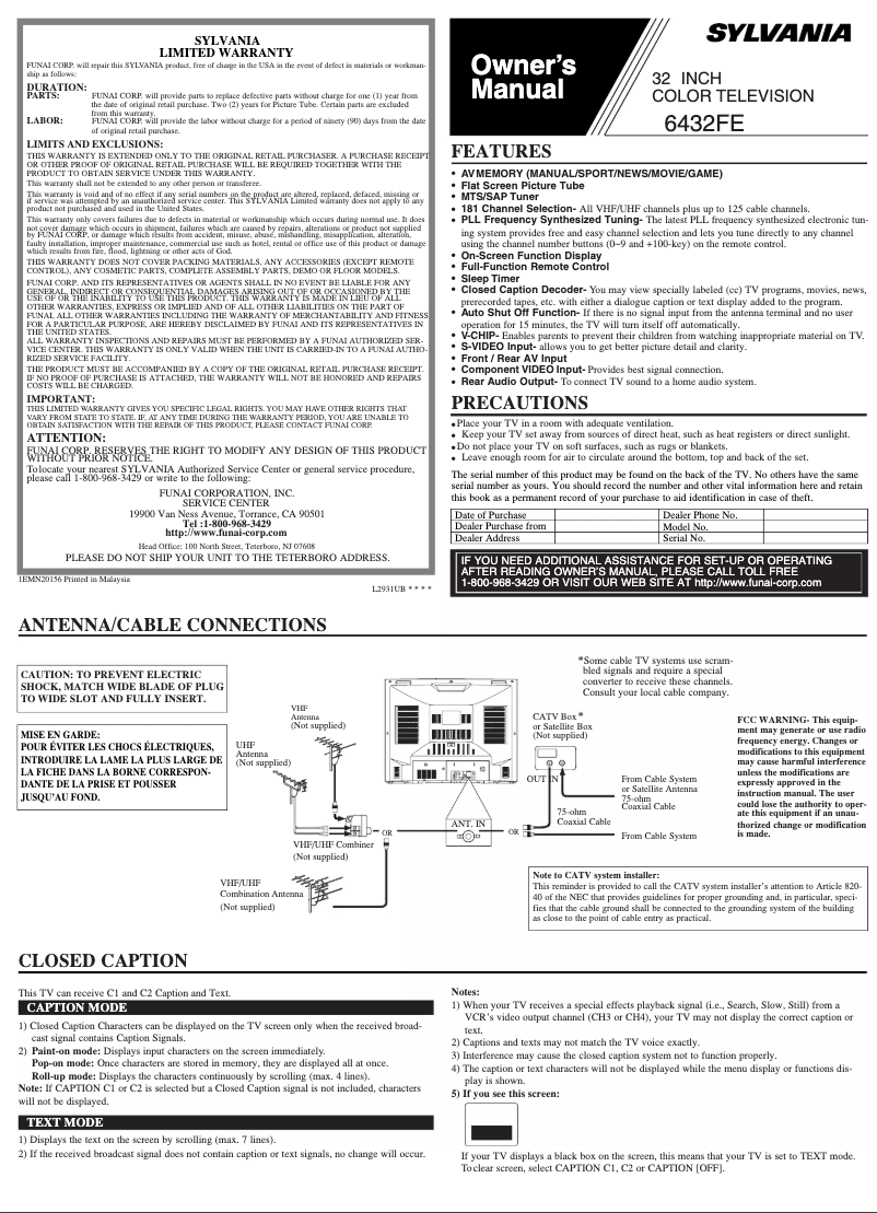 Page 1 of the manual User Manual Sylvania 6432FE