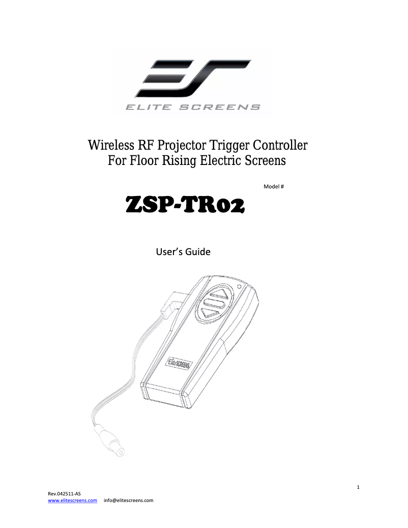 Page 1 de la notice Manuel utilisateur Elite Screens ZSP-TR02