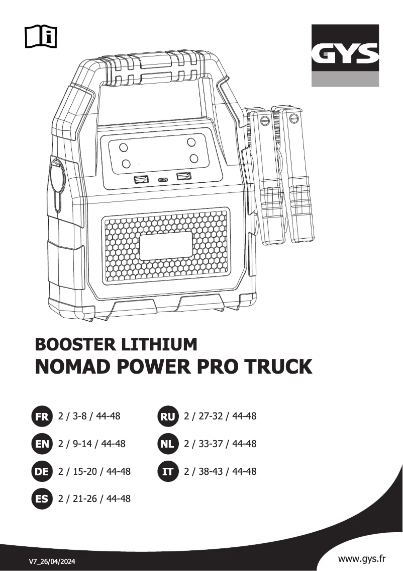 Page 1 of the manual User Manual GYS Nomad Power PRO Truck