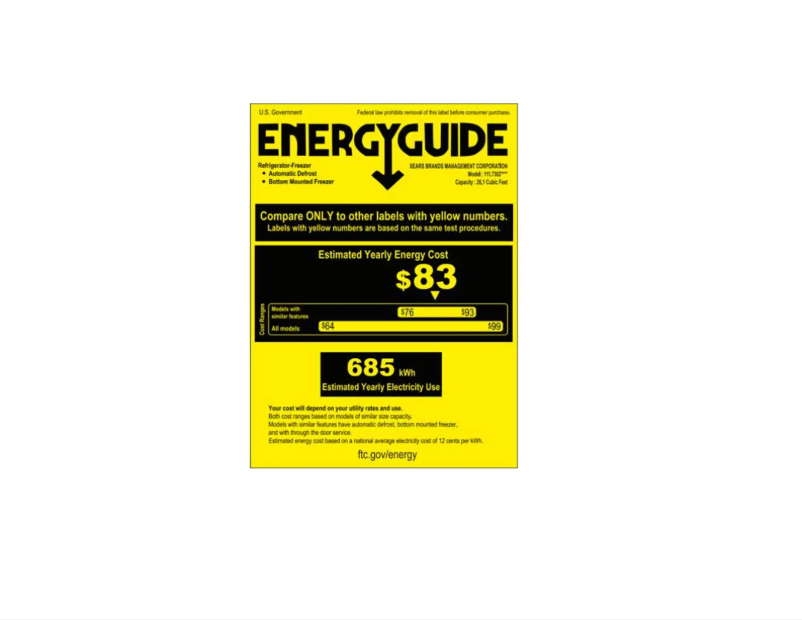 Page 1 of the manual Energy Label Kenmore 73022