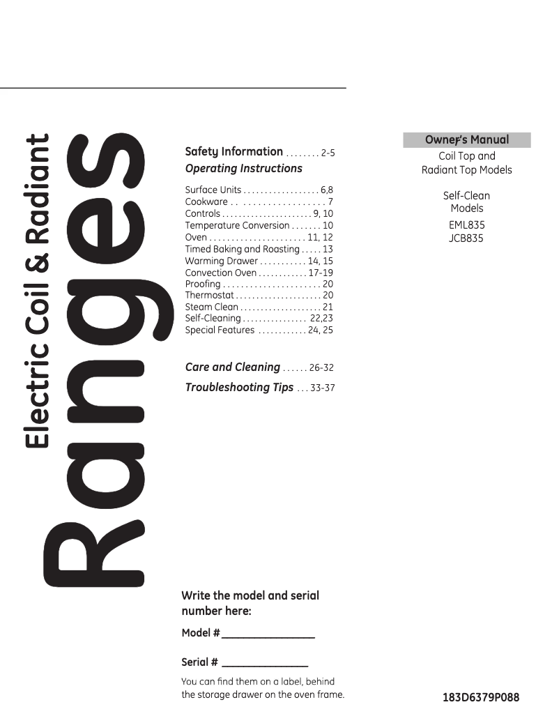 First page image of the manual for EML835BBF0
