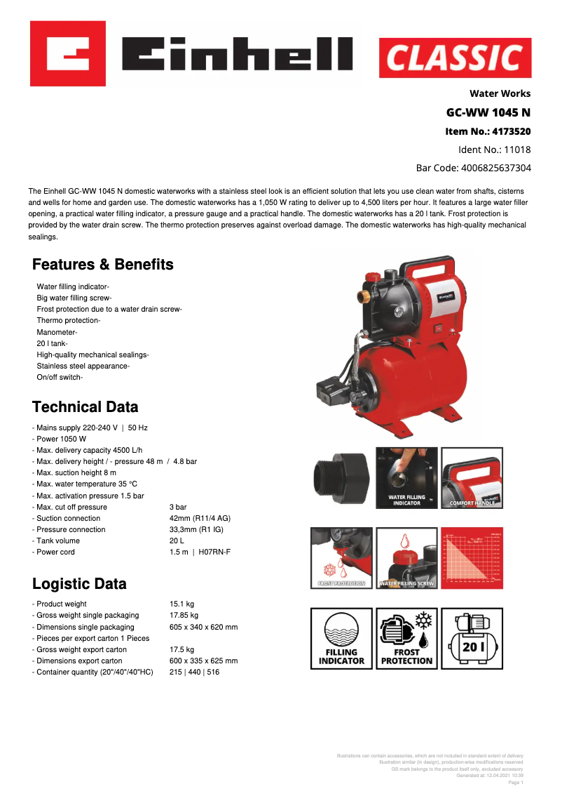 First page image of the manual for GC-WW 1045 N
