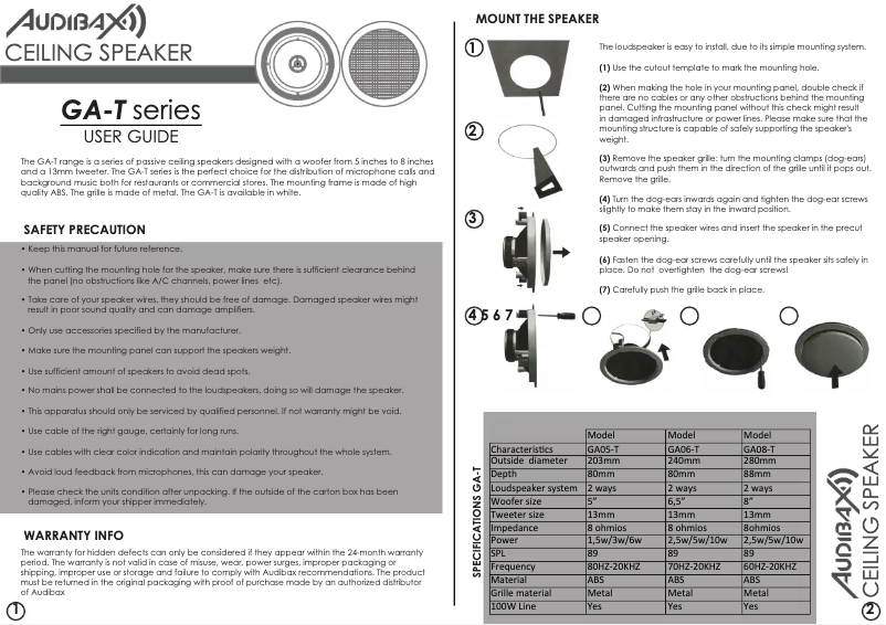 Page 1 of the manual User Manual Audibax GA05-T