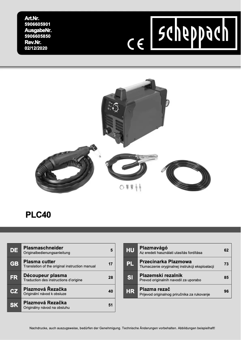 Page 1 of the manual User Manual Scheppach PLC40