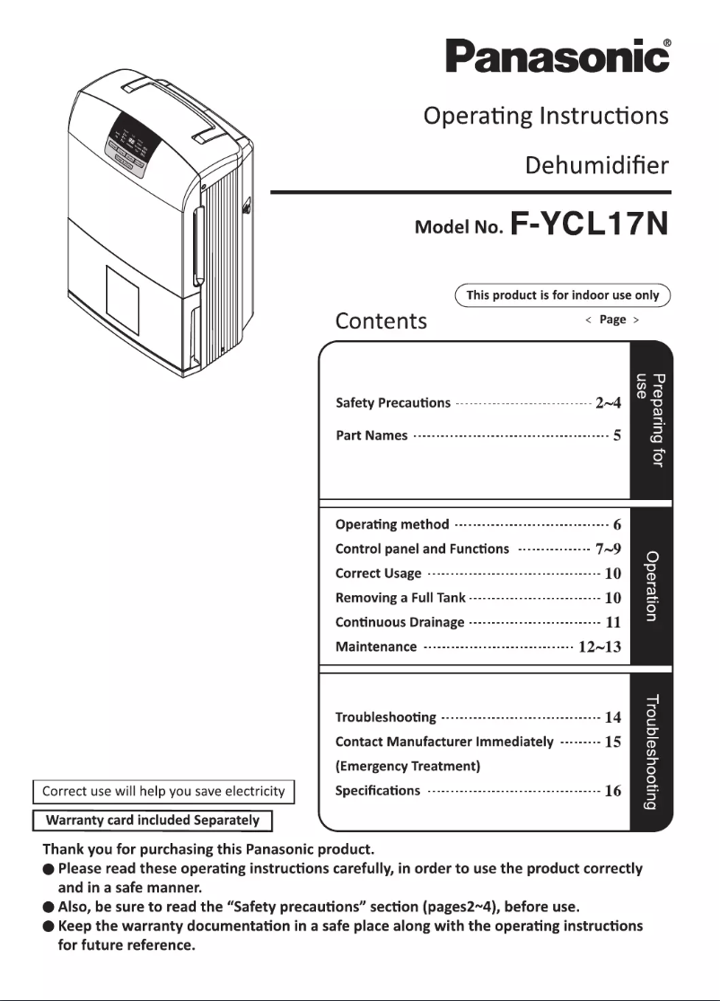Page 1 of the manual User Manual Panasonic F-YCT17V