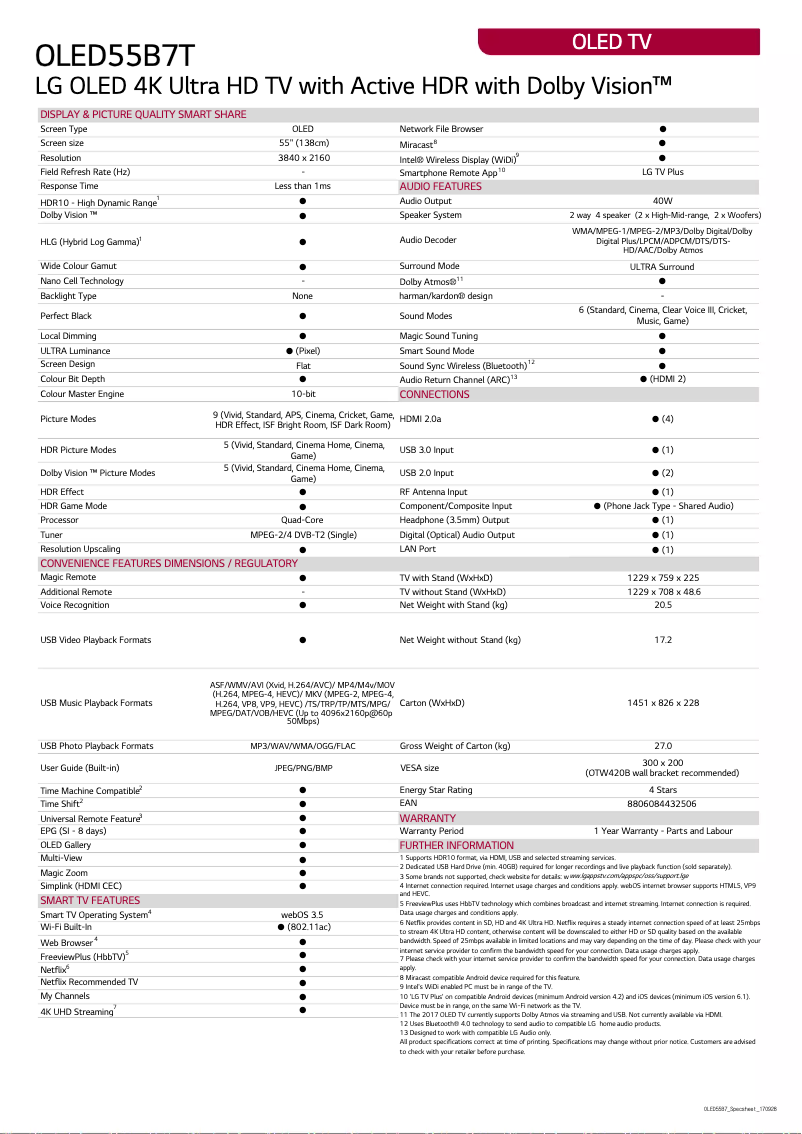 First page image of the manual for OLED55B7T