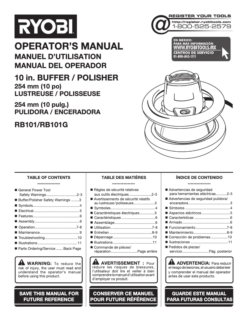 Page 1 of the manual User Manual RYOBI One+ RB102G
