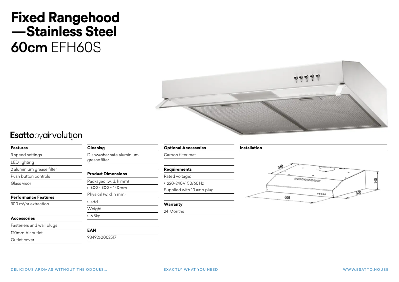 Page 1 of the manual Technical Sheet Esatto EFH60S