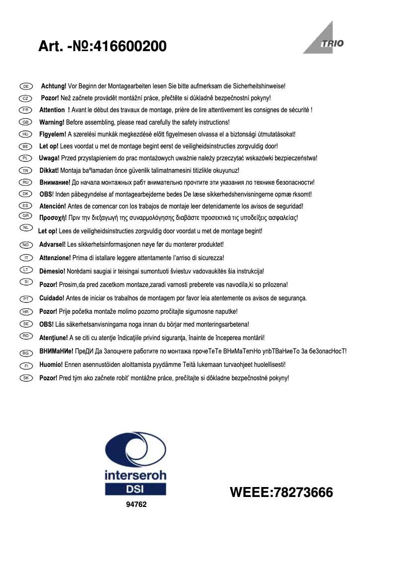 First page image of the manual for Salim 416600200