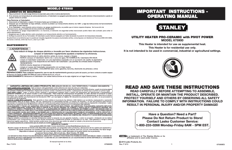 First page image of the manual for 675900