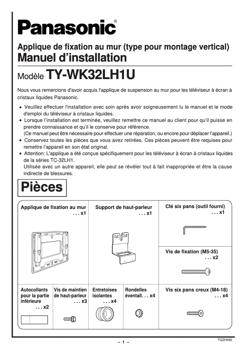 First page image of the manual for TY-WK32LH1U