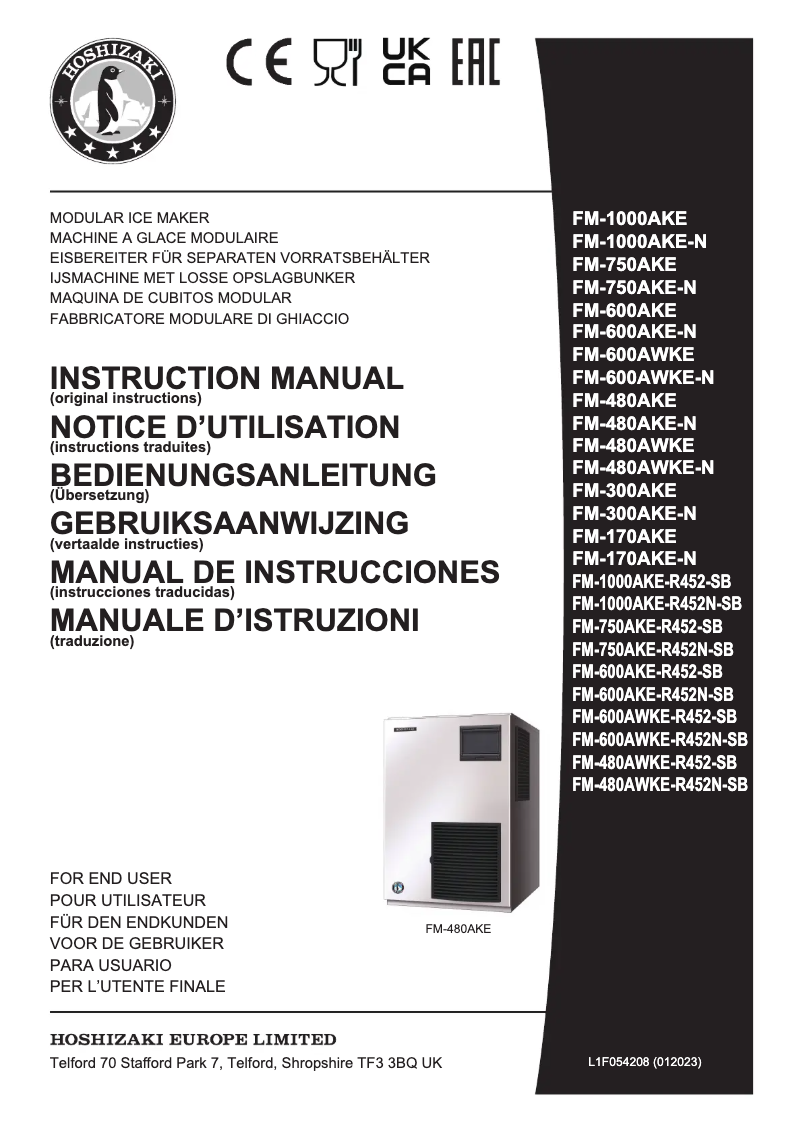 Page 1 of the manual User Manual Hoshizaki FM-1000AKE-R452-SB