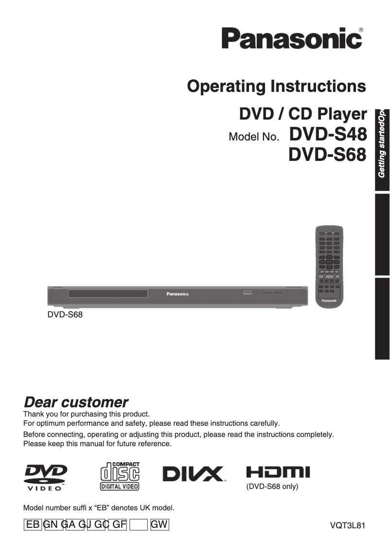 Page 1 of the manual User Manual Panasonic DVD-S68G