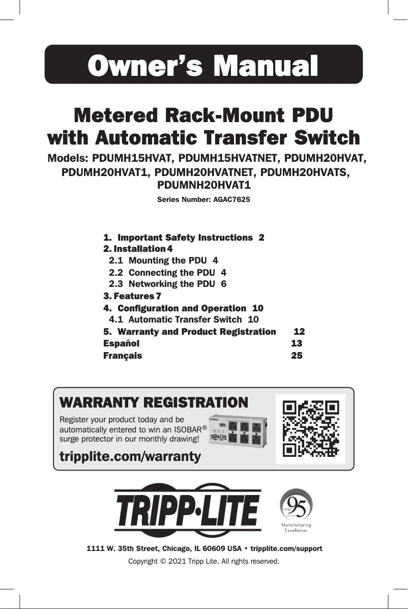 First page image of the manual for PDUMNH20HVAT1
