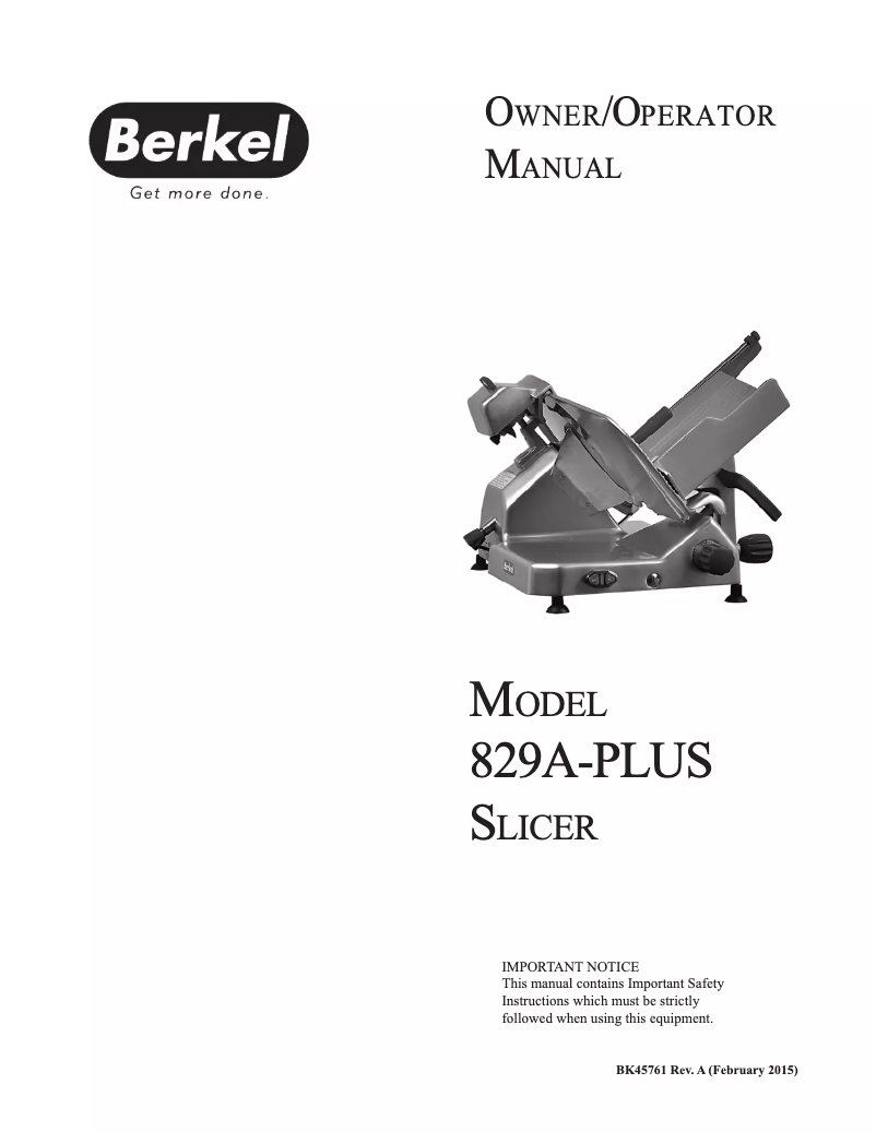 Page 1 of the manual User Manual Berkel 829A-PLUS