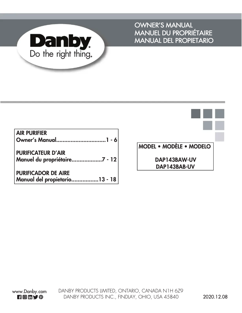 Page 1 of the manual User Manual Danby DAP143BAW-UV