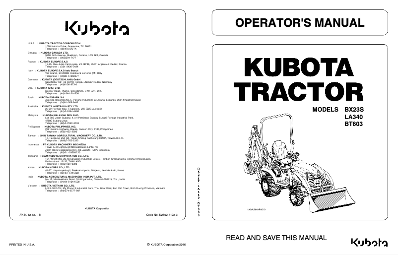 Page 1 of the manual User Manual Kubota BX80