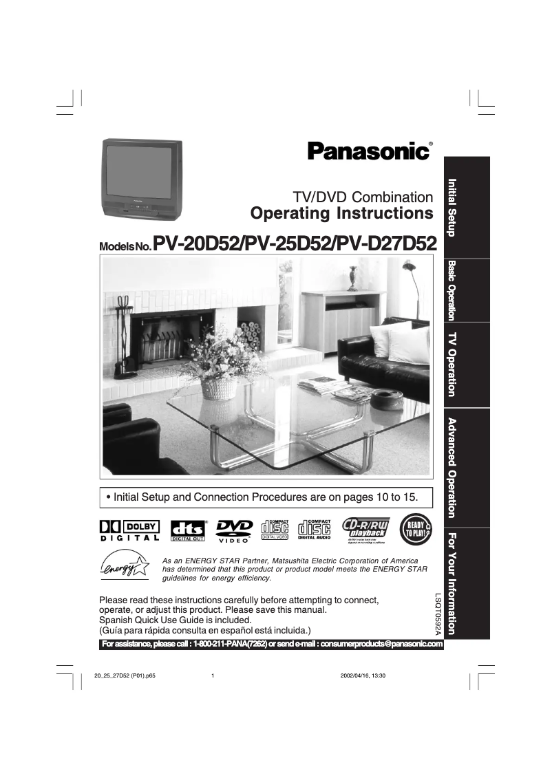Page 1 of the manual User Manual Panasonic PV-20D52