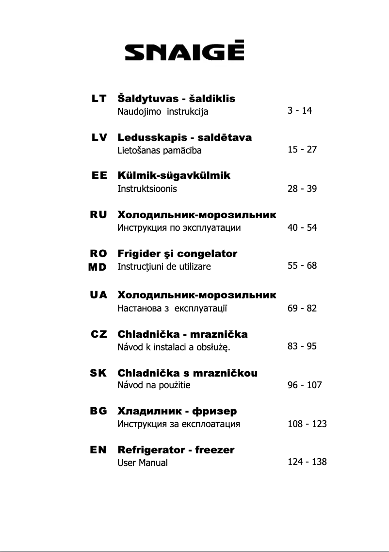 Page 1 of the manual User Manual Snaigė Fresh INN RF59FB-TN00NE0