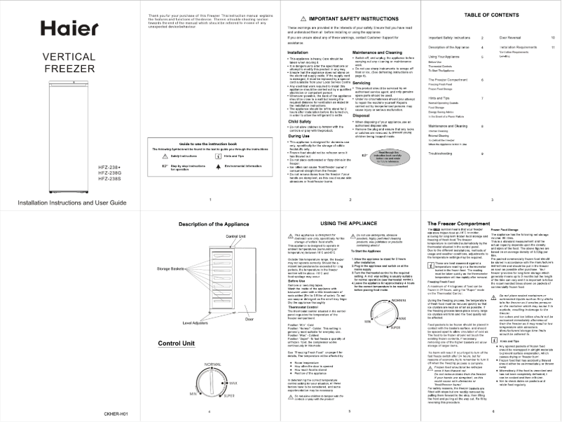 First page image of the manual for HFZ-238S