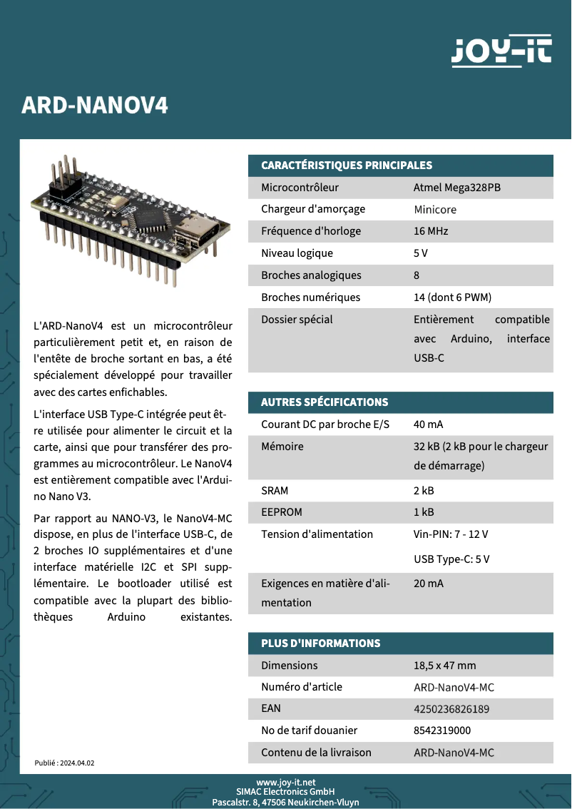Image de la première page du manuel de l'appareil ARD-NanoV4-MC