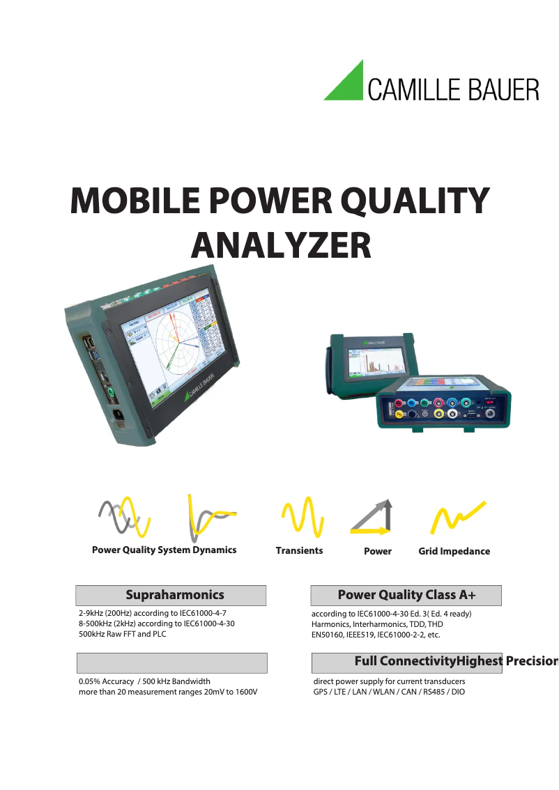 Page 1 of the manual Technical Sheet Camille Bauer PQA7000